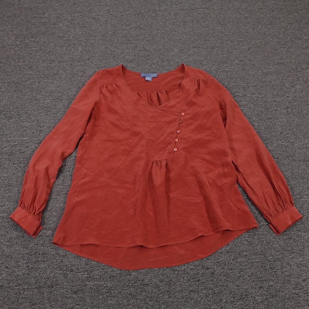 Lil‎ Blouse Womens 0 Orange 100% Silk Tunic Long Sleeve V Neck Pullover Top